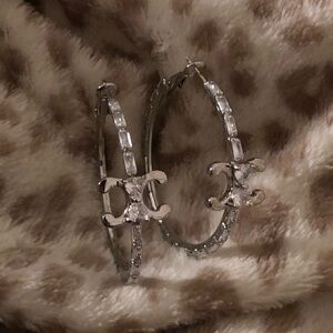 NEW Silver rhinestone crystals lux fashion hoops